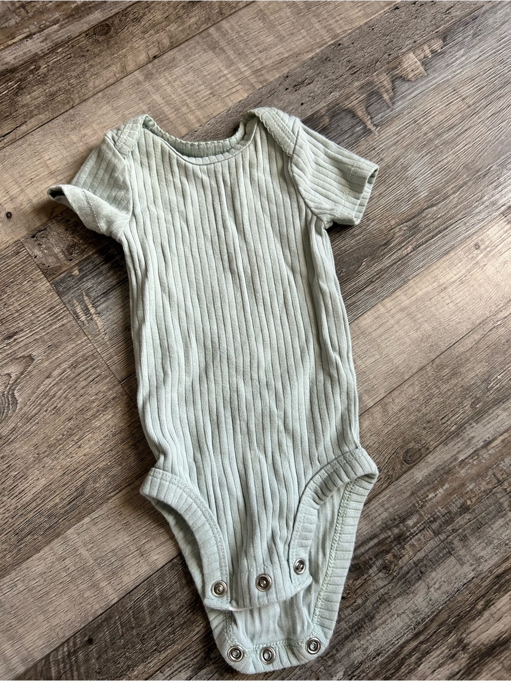 Ribbed Short-Sleeve Newborn One-Piece in Sage Green by Just One You